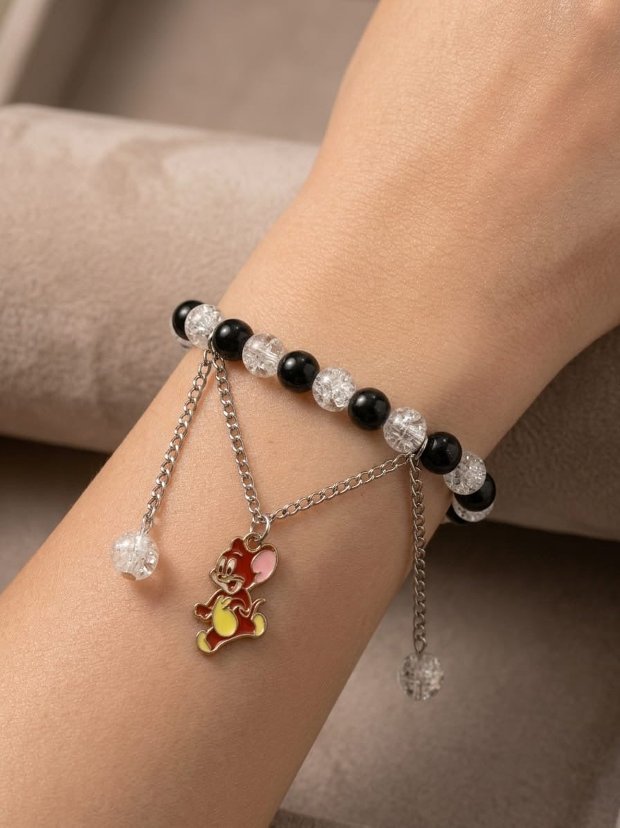 Black & Crystal Beaded Jerry Charm Bracelet
