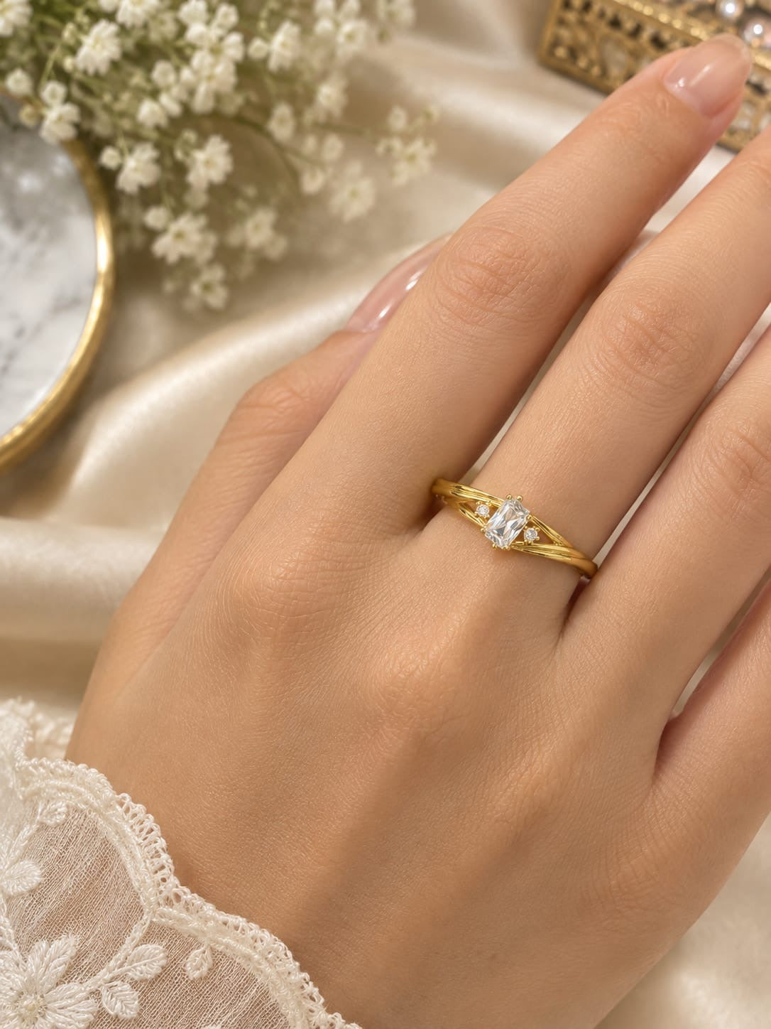Gold Diamond Wave Ring