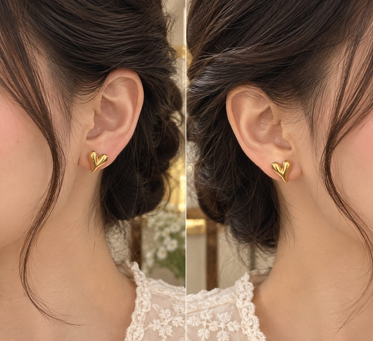 Gold Puffy Heart earings