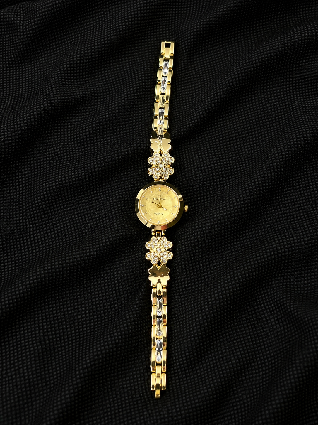 Lucky Clover Rhinestone Gold Watch