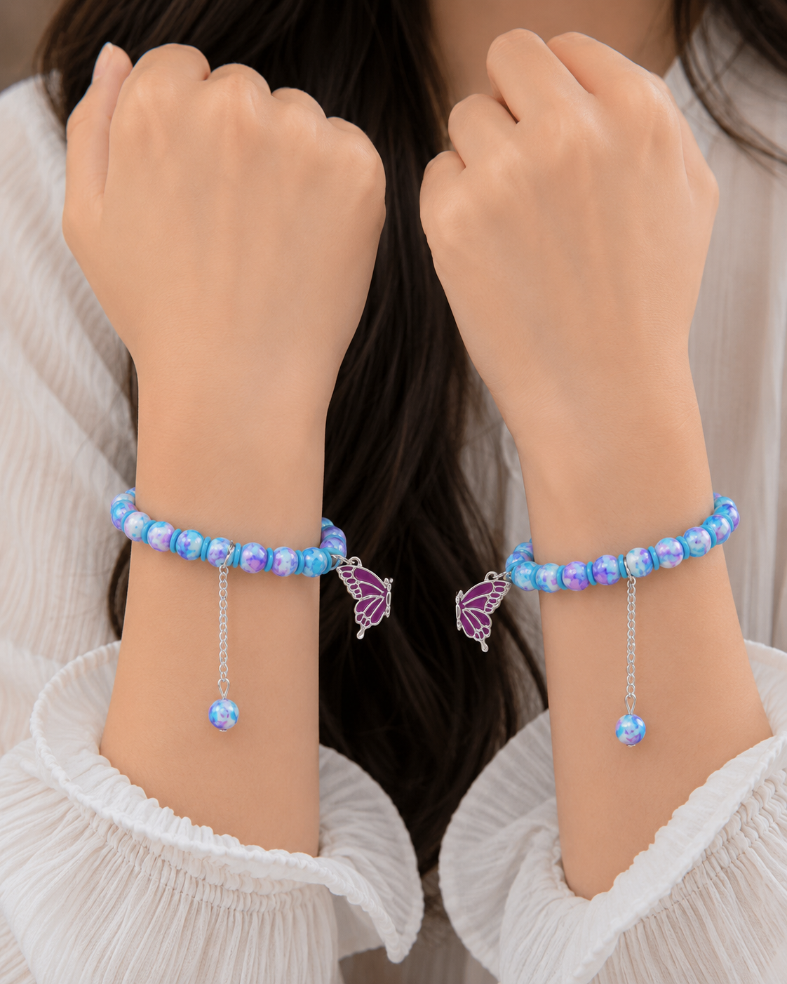 Couple colorful magnet butterfly beads bracelets