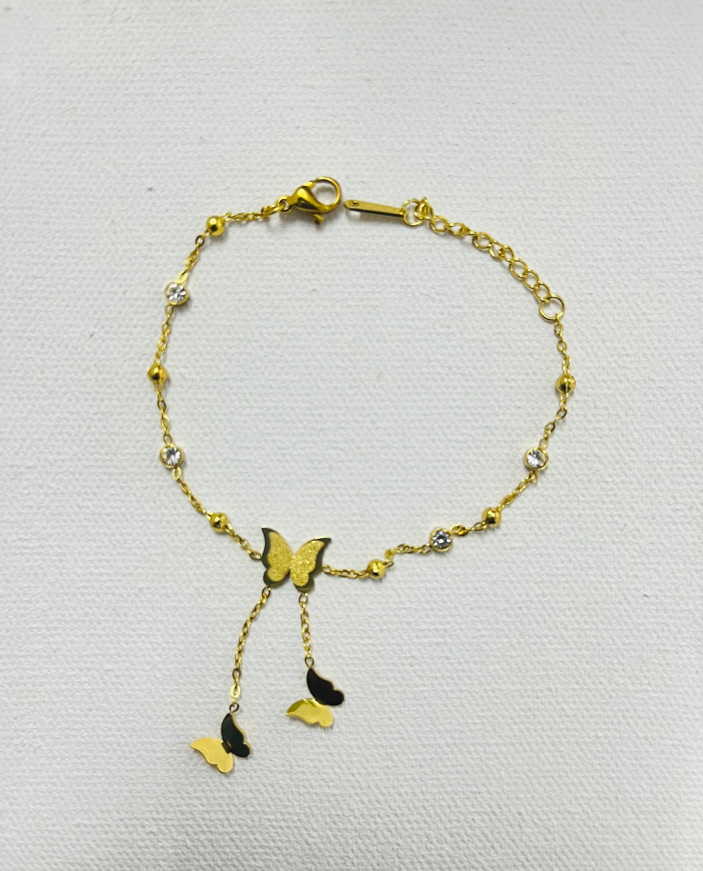 Gold Butterfly Crystal Chain Bracelet (stainless steel)