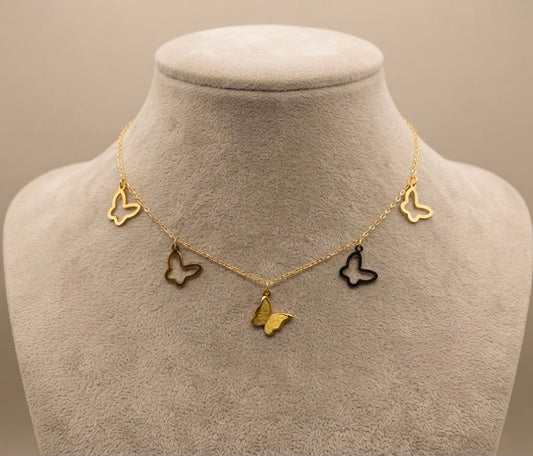 Gold Butterfly Charm Droplet Necklace (stainless steel)