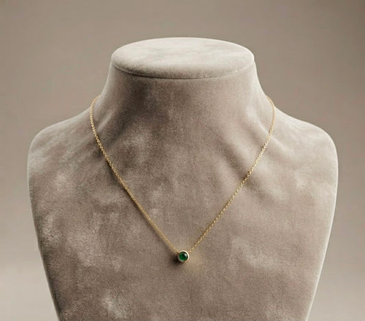 Round Green Emerald Stone Gold Pendant Necklace (stainless steel)