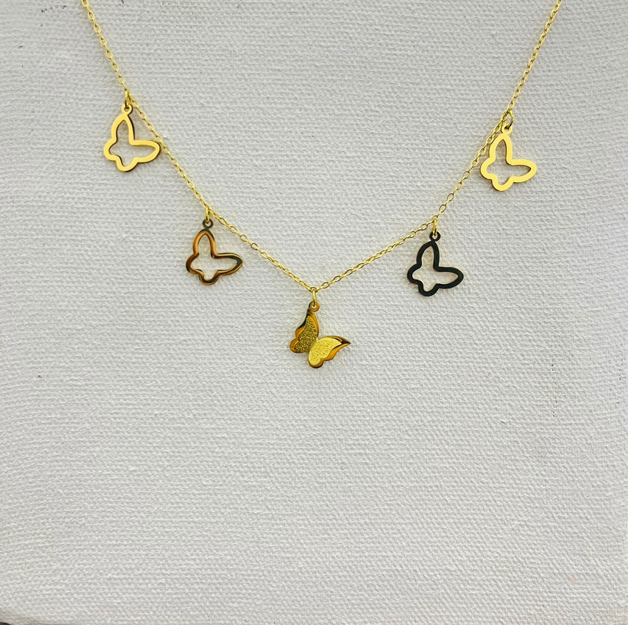 Gold Butterfly Charm Droplet Necklace (stainless steel)