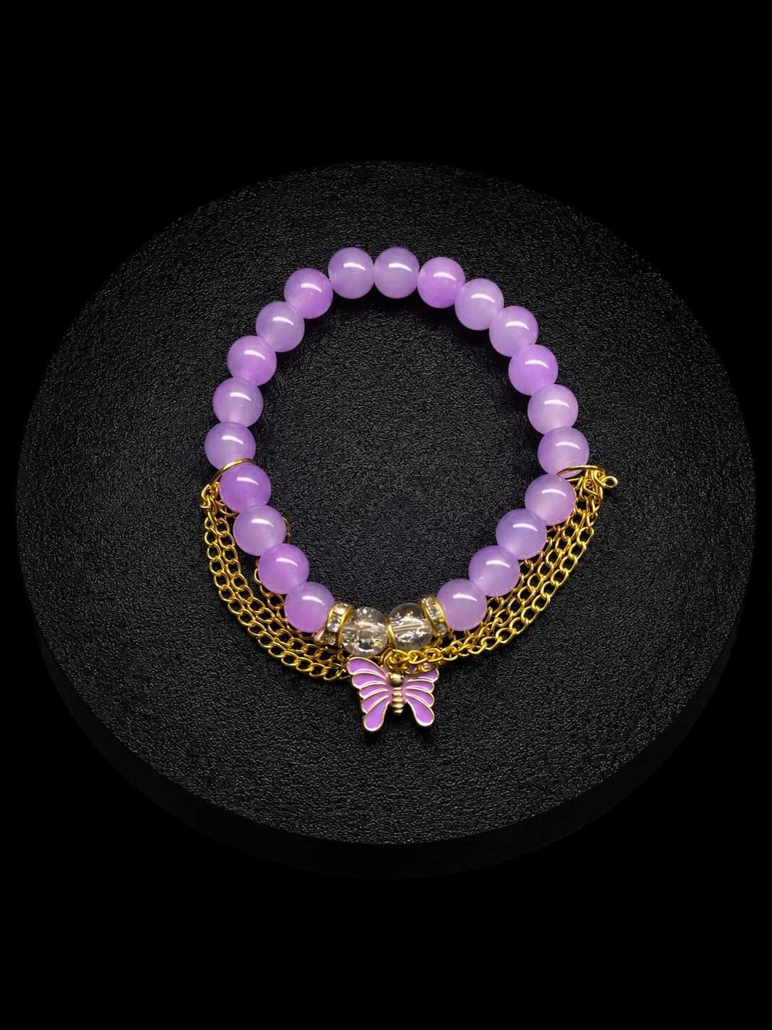 Lavender Butterfly Beaded Bracelet