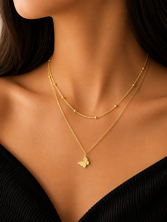 Golden Butterfly Layered Necklace