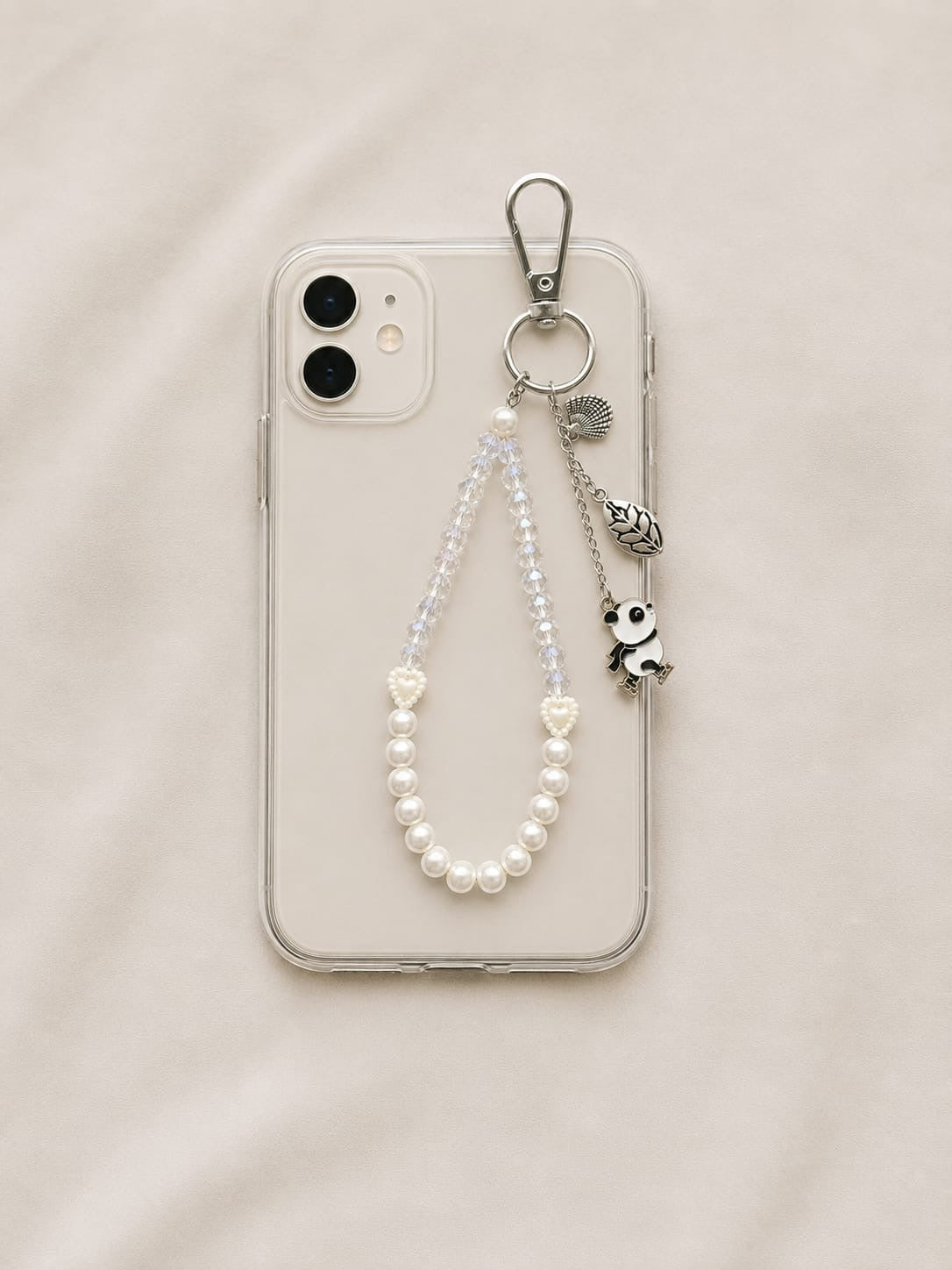 Pearl & Crystal Panda Phone Charm