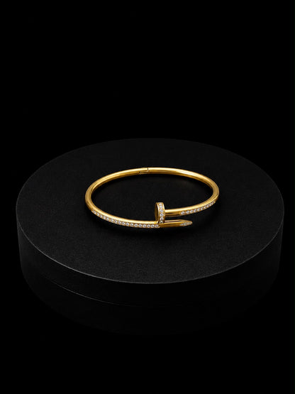 Gold Crystal Nail Bangle Bracelet (stainless steel)