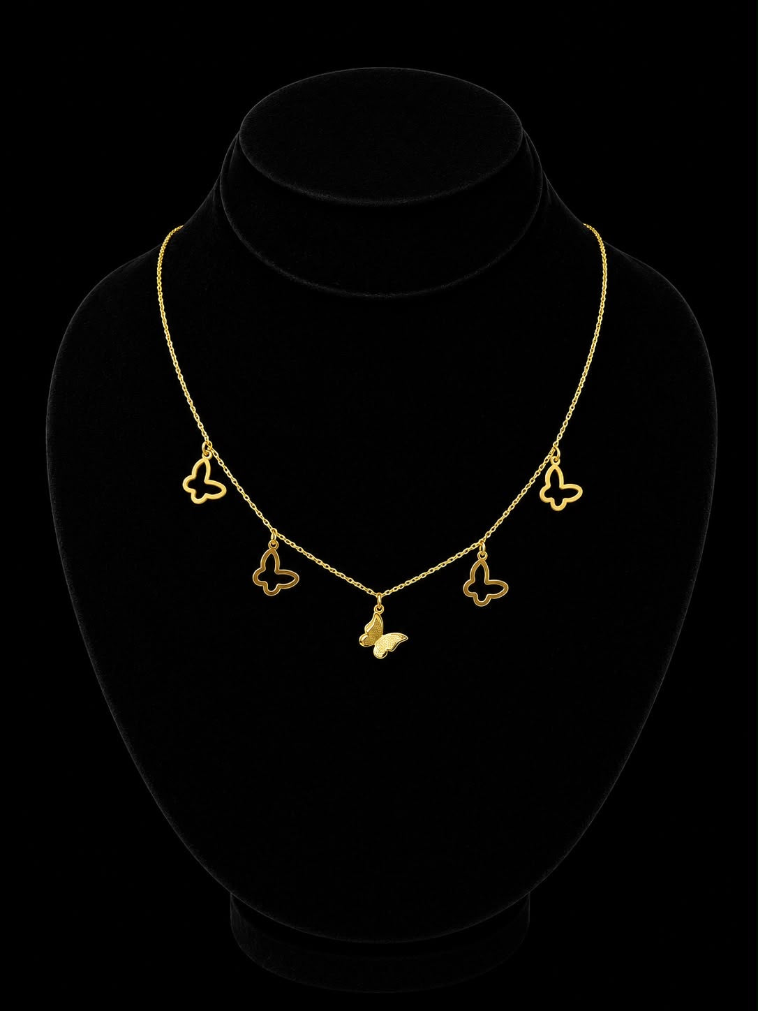 Gold Butterfly Charm Droplet Necklace (stainless steel)