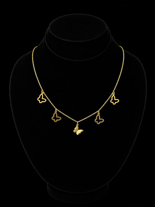 Gold Butterfly Charm Droplet Necklace (stainless steel)