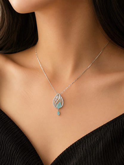 Silver Pink Crystal Teardrop Necklace