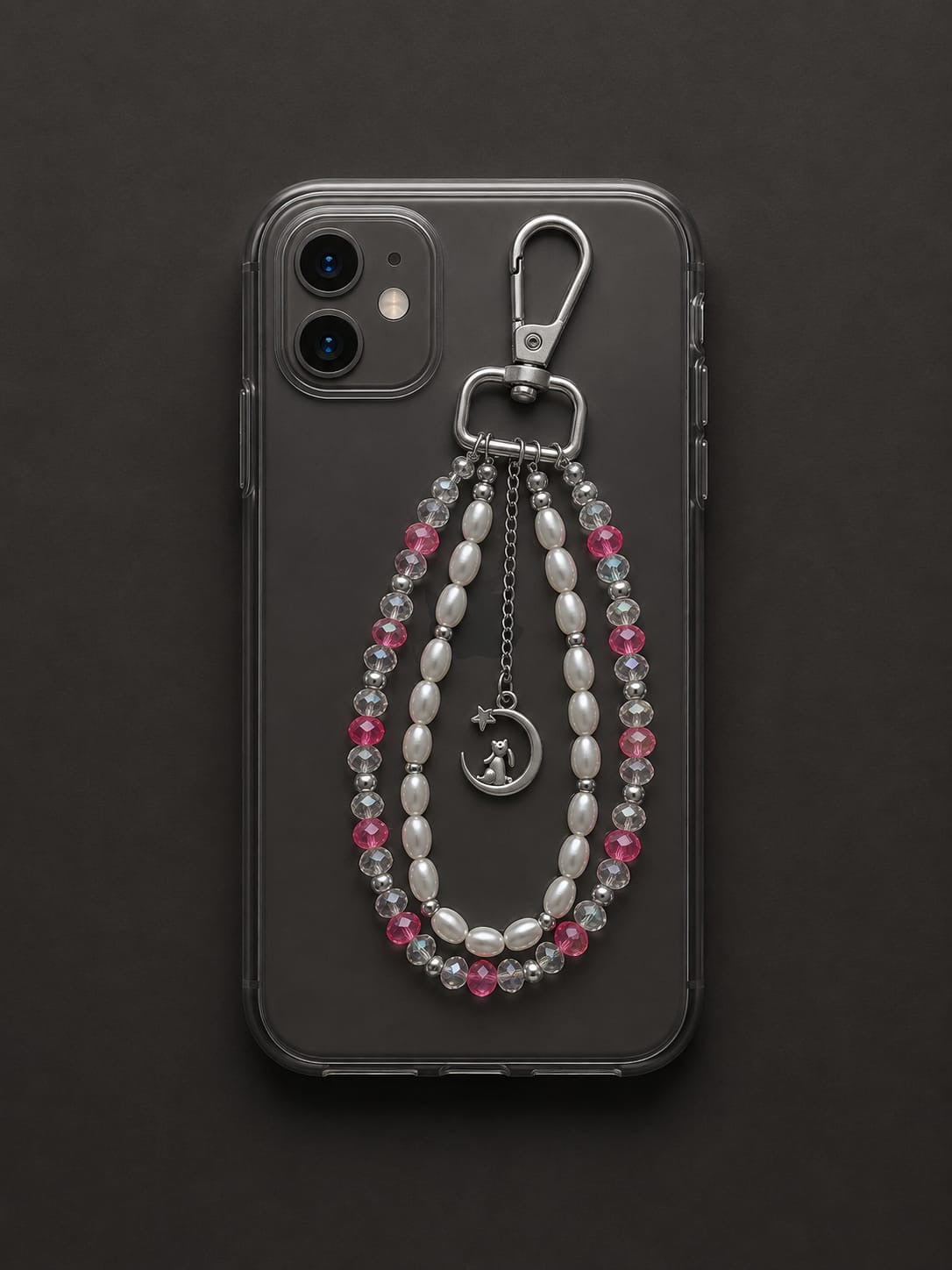 Pearl & Pink Crystal Phone Charm