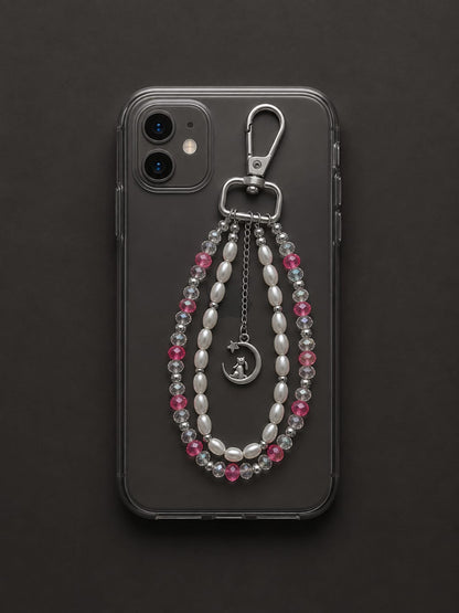 Pearl & Pink Crystal Phone Charm