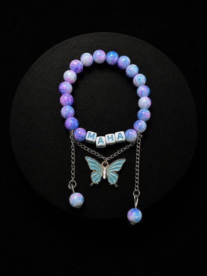 Name Customized Butterfly Charm Beads Bracelet