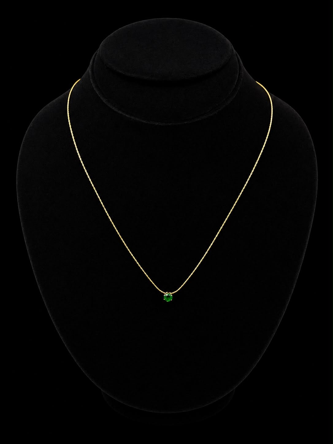 Round Green Emerald Stone Gold Pendant Necklace (stainless steel)