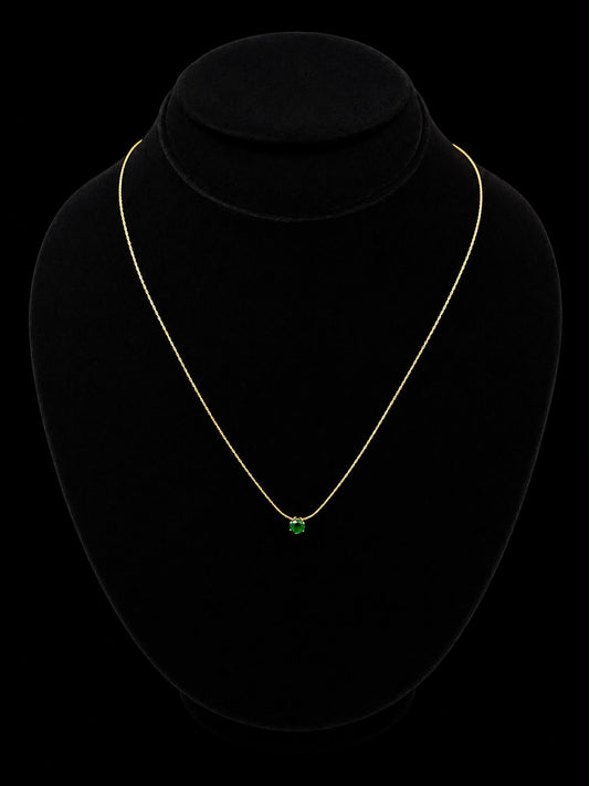 Round Green Emerald Stone Gold Pendant Necklace (stainless steel)