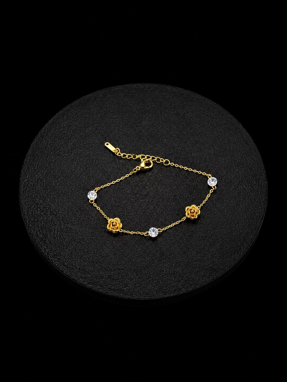 Gold Plated Rose & Bead Bracelet (stainless steel)