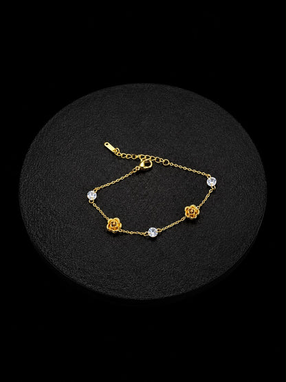 Gold Plated Rose & Bead Bracelet (stainless steel)