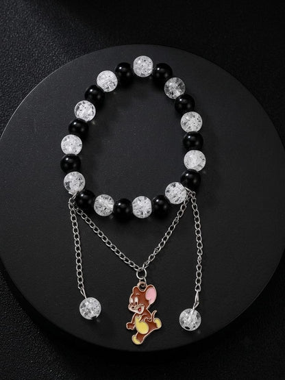Black & Crystal Beaded Jerry Charm Bracelet