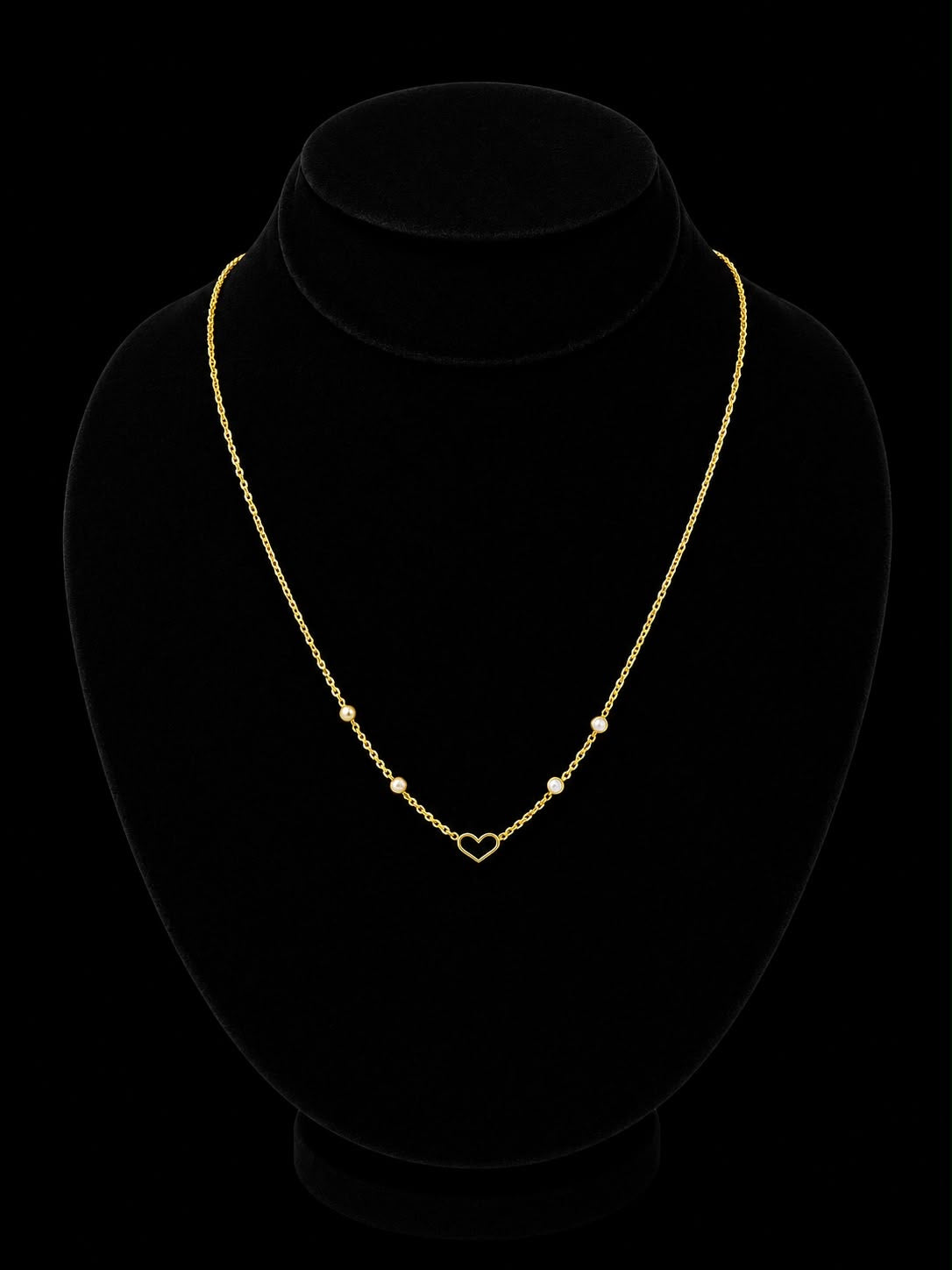 Black Heart Pendant Gold Necklace with Zircon Accents (stainless steel)