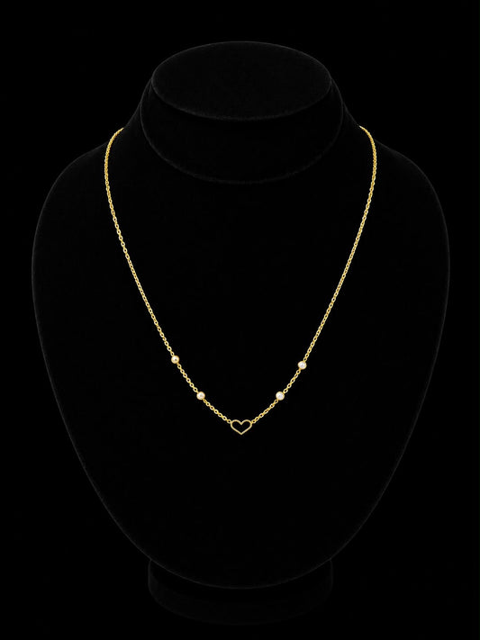 Black Heart Pendant Gold Necklace with Zircon Accents (stainless steel)