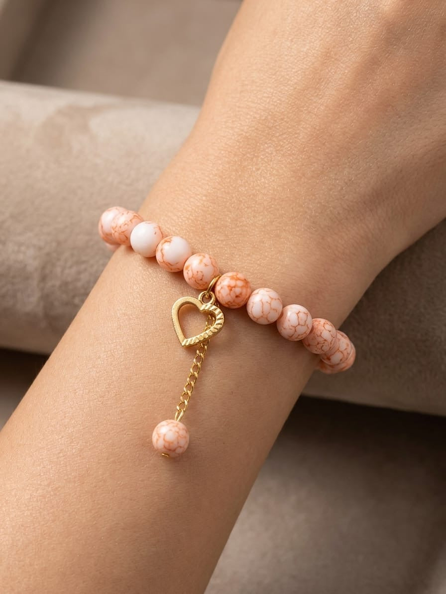 Peach Heart Charm Bracelet