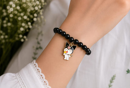 Black Beaded Character Bracelet