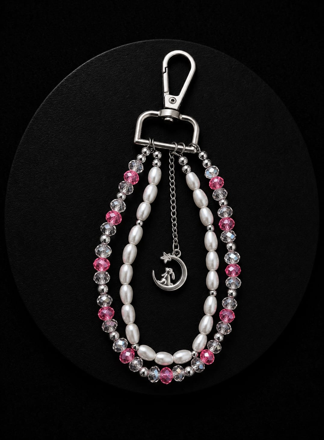 Pearl & Pink Crystal Phone Charm