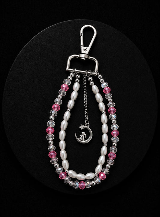 Pearl & Pink Crystal Phone Charm