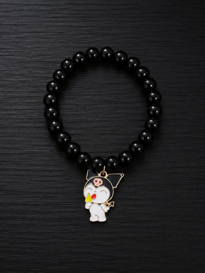 Black Beaded Character Bracelet
