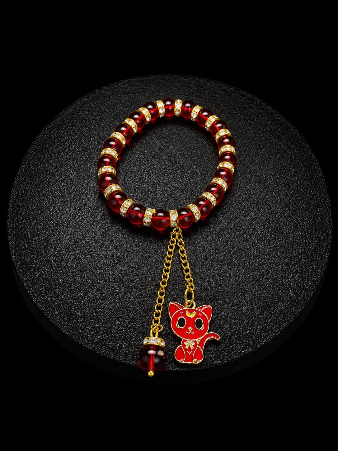 Lucky Red Cat Charm Beaded Bracelet