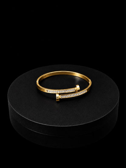 Gold-Tone Double Nail Crystal Bracelet (stainless steel)