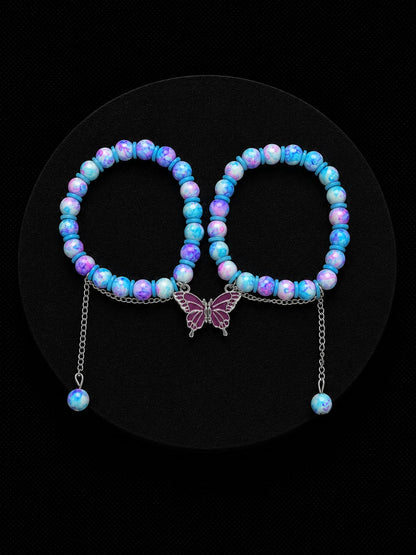 Couple colorful magnet butterfly beads bracelets