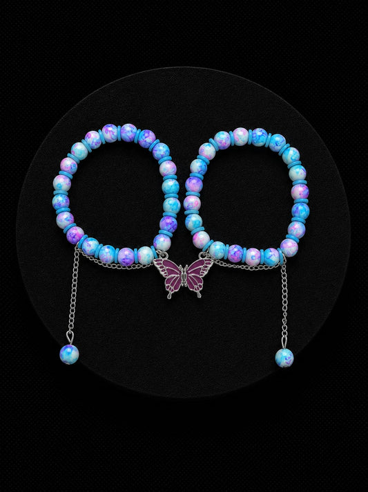 Couple colorful magnet butterfly beads bracelets