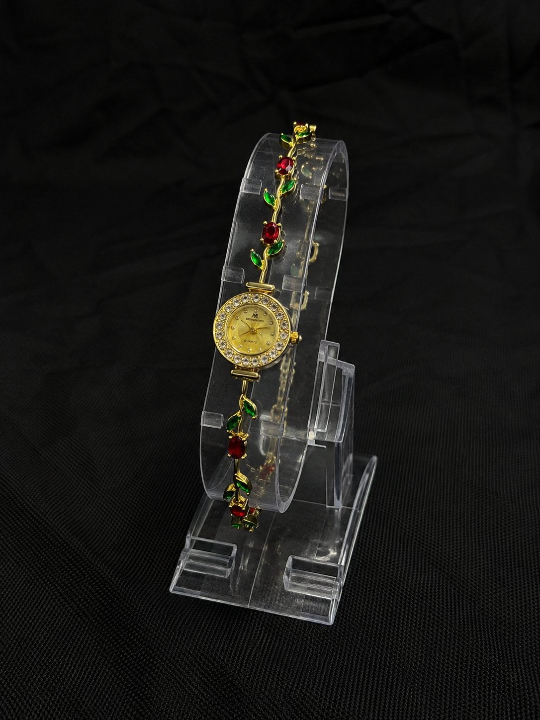 Gold Red Rose Floral Tulip Bracelet Watch