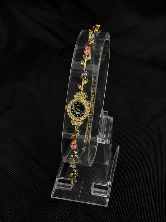 Gold Multi-Gem Floral Tulip Bracelet Watch