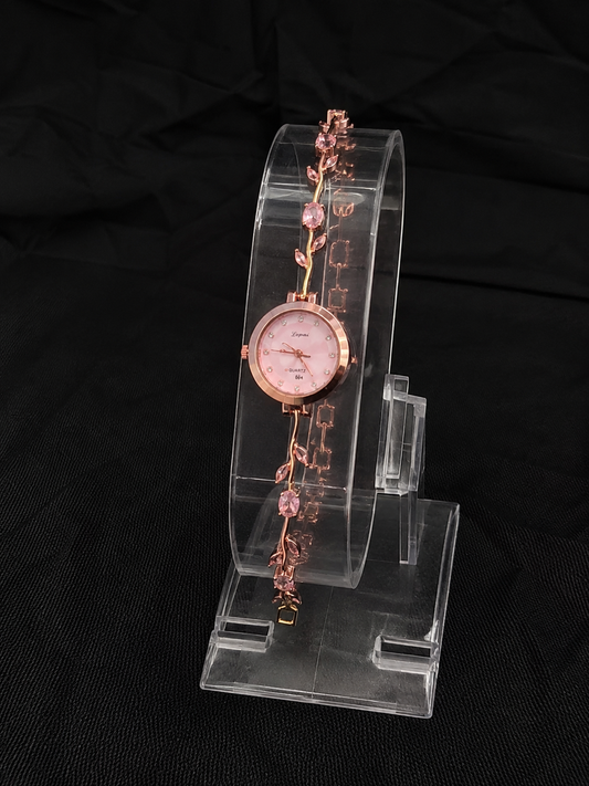 Rose Gold Pink Crystal Vine Tulip Bracelet Watch