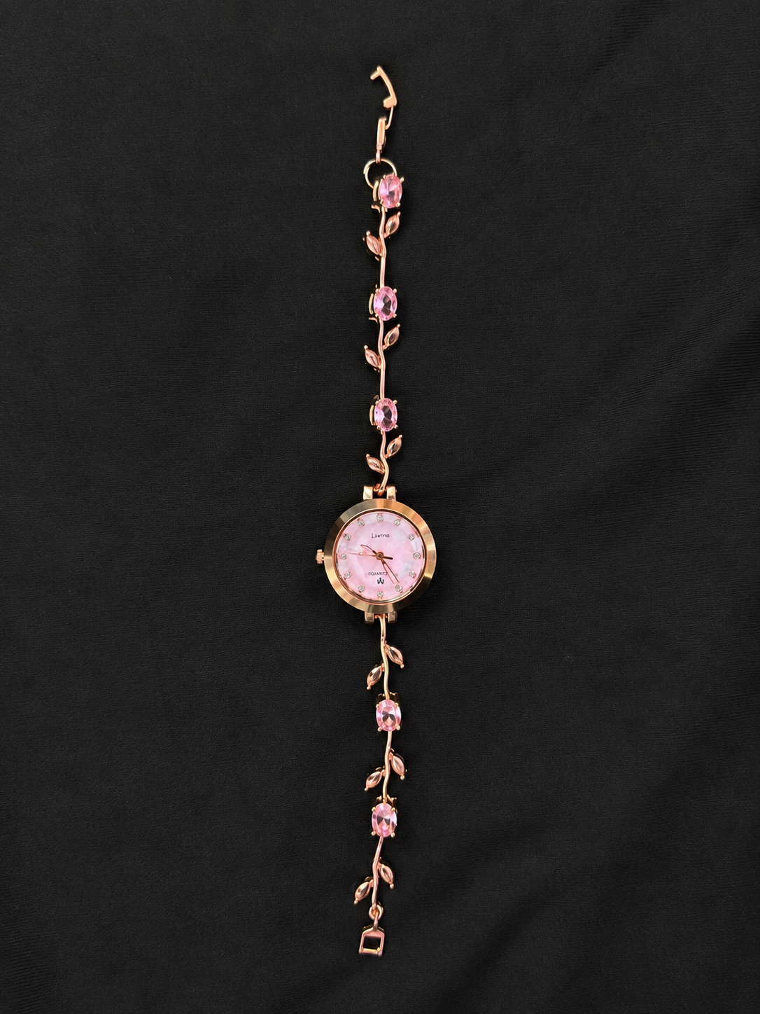 Rose Gold Pink Crystal Vine Tulip Bracelet Watch
