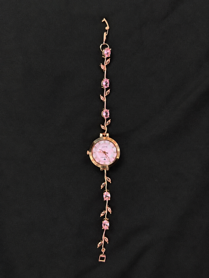 Rose Gold Pink Crystal Vine Tulip Bracelet Watch