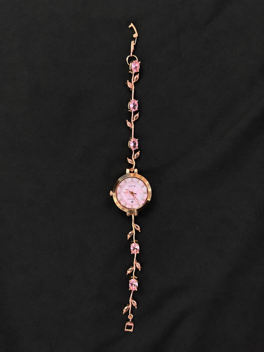 Rose Gold Pink Crystal Vine Tulip Bracelet Watch