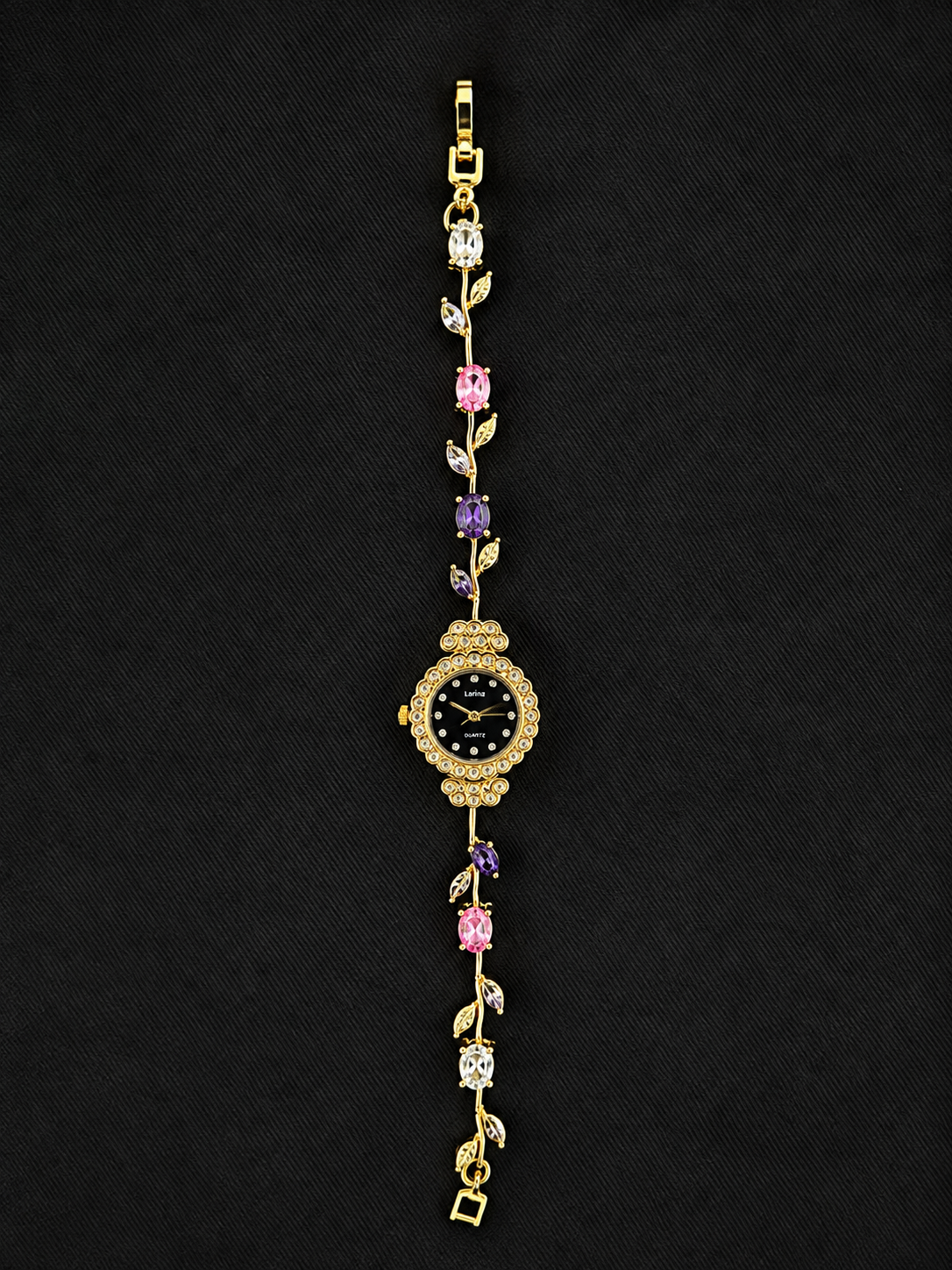 Gold Multi-Gem Floral Tulip Bracelet Watch