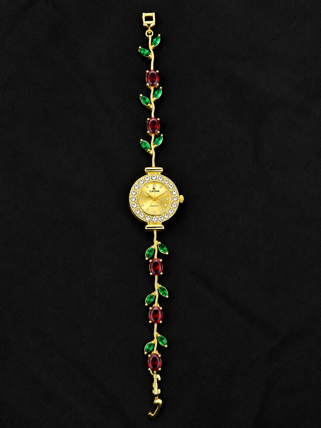 Gold Red Rose Floral Tulip Bracelet Watch