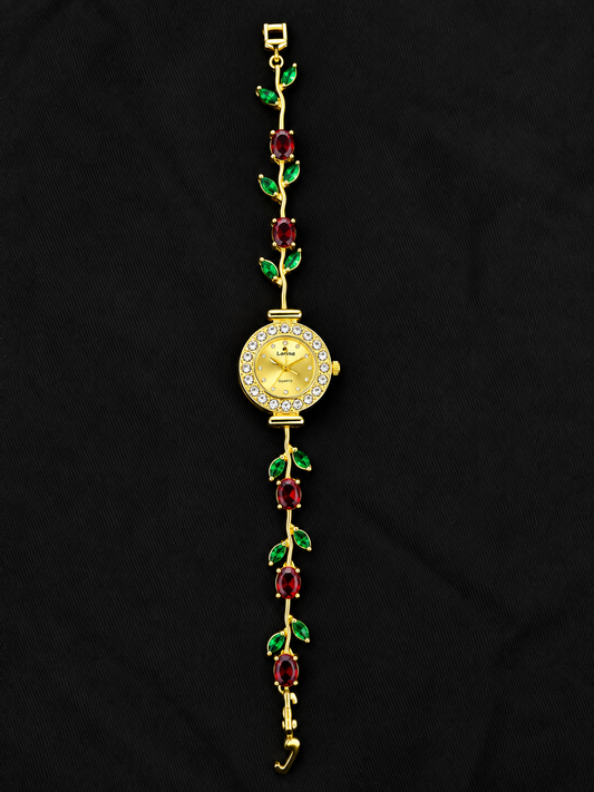 Gold Red Rose Floral Tulip Bracelet Watch