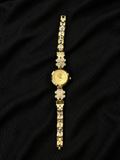 Lucky Clover Rhinestone Gold Watch