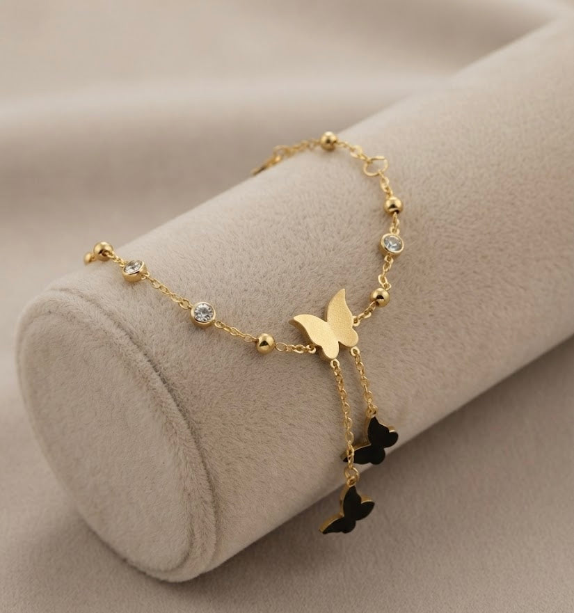 Gold Butterfly Crystal Chain Bracelet (stainless steel)