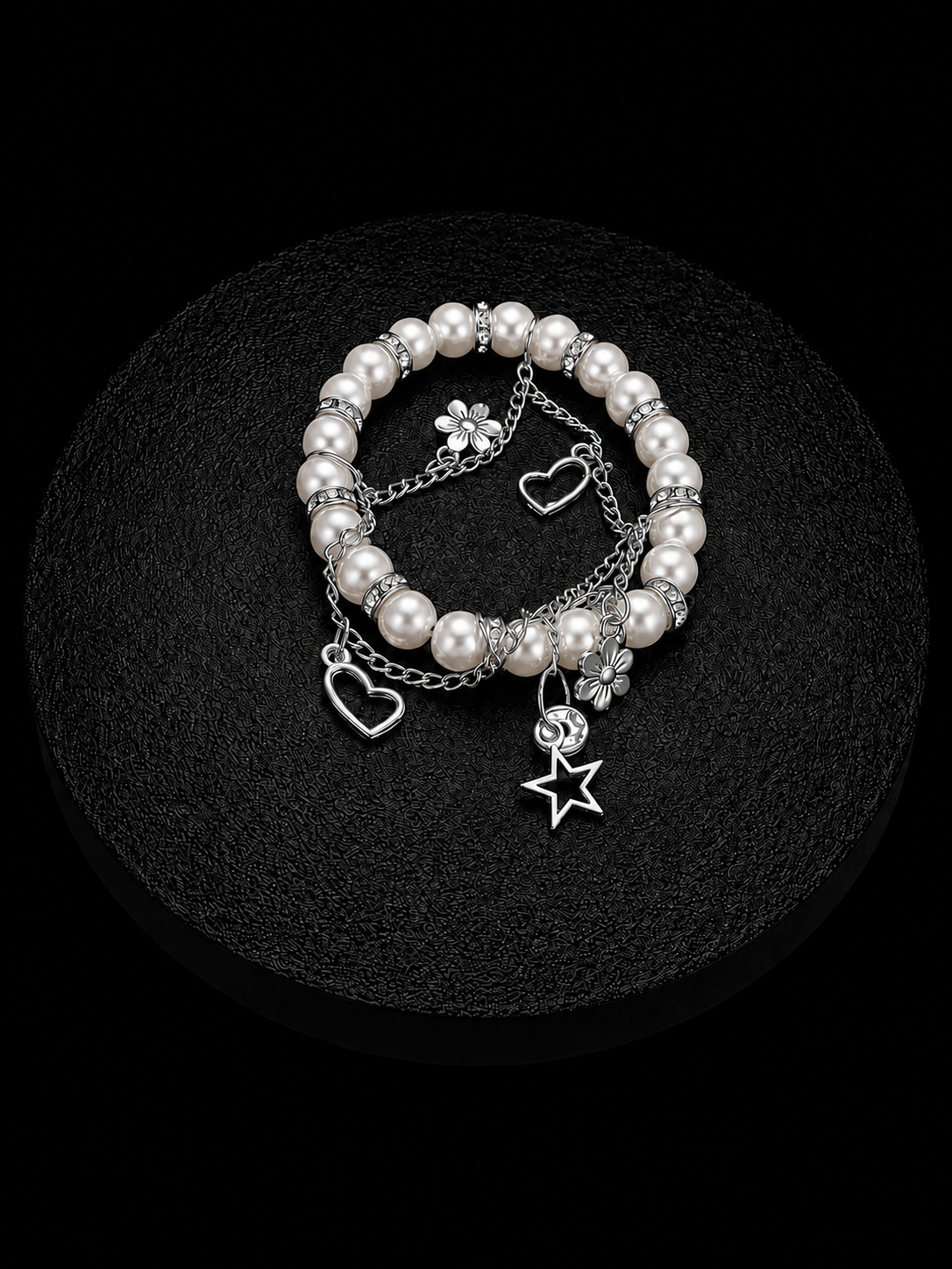 Silver Charm Pearl Bracelet
