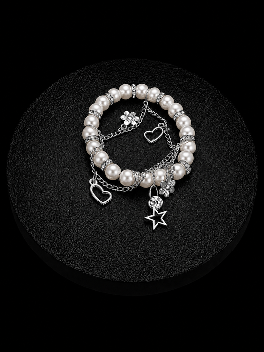 Silver Charm Pearl Bracelet