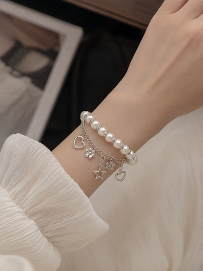 Silver Charm Pearl Bracelet