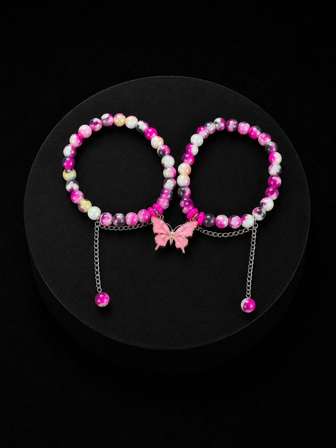 Pink Magnet Butterfly Couple Bracelets
